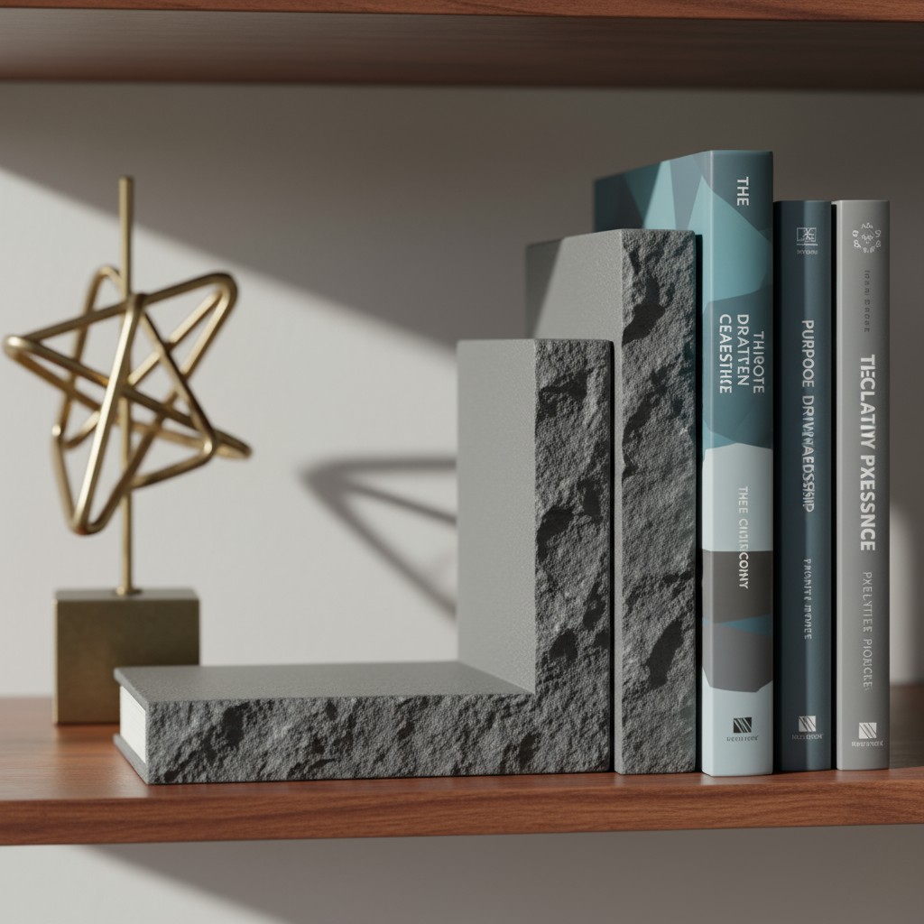 A shelf with books and a metal star decoration, featuring texts like "THE CLIMBING CONY" and "PURPOSE DRIVEN DESIGN".